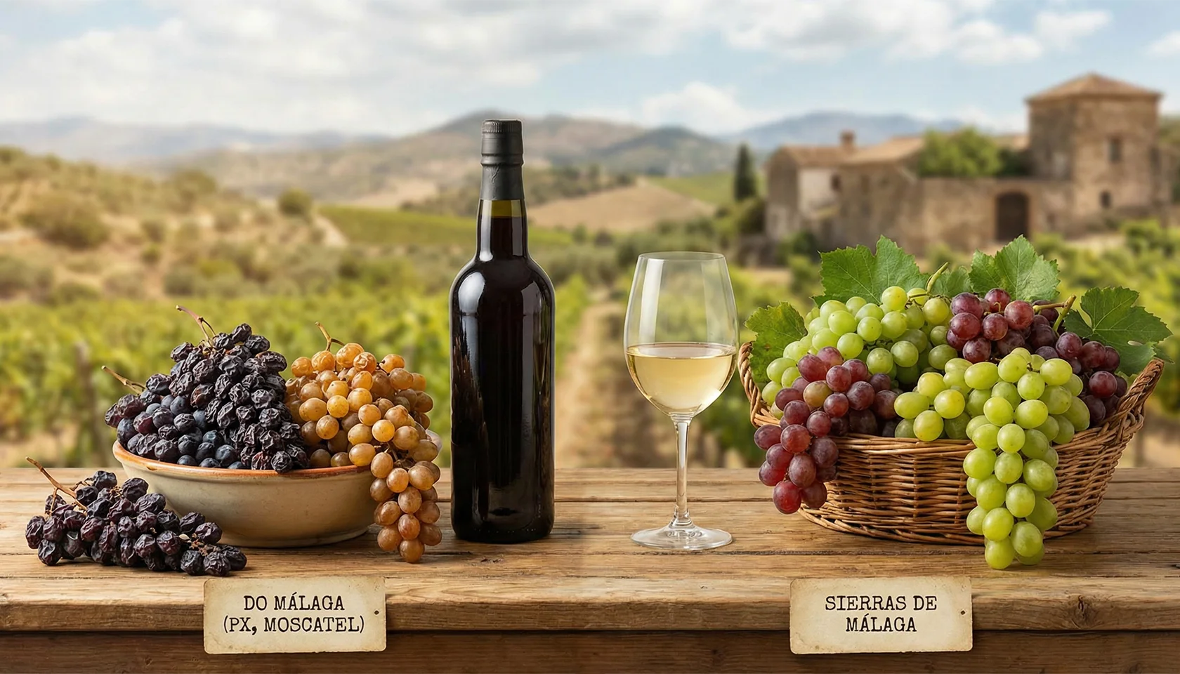 A photo comparing DO Málaga grapes vs Sierras de Málaga grapes
