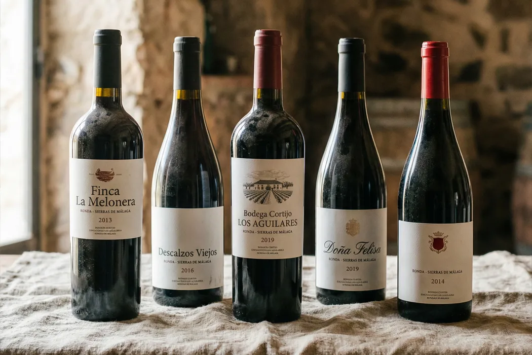 5 ronda wines bottles in a table